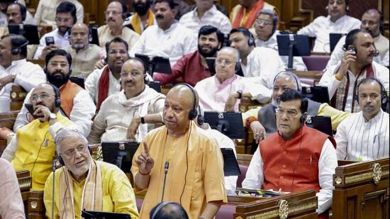 Chief minister Yogi Adityanath in the UP assembly on Tuesday. (PTI PHOTO)