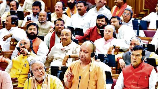 Chief minister Yogi Adityanath in the assembly in Lucknow on Tuesday. (Deepak Gupta/HT)