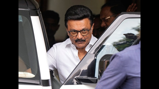 MK Stalin along with senior leaders met at Anna Arivalayam, the DMK headquarters in Chennai. (PTI)
