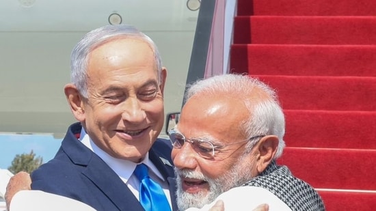 Israeli Prime Minister Netanyahu with PM Modi in February this year(X/@narendramodi)