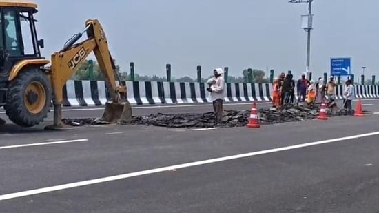 The damage resurfaced near a previously repaired 20-metre stretch, prompting NHAI to repair the entire 250-metre approach section to prevent further failures. (HT_PRINT)