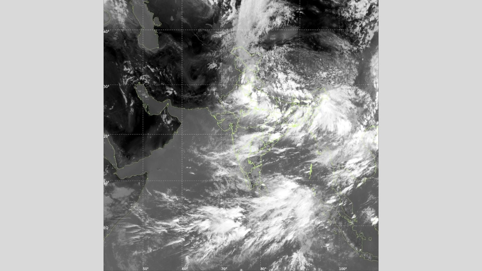 Satellite images show the region over Odisha and surrounding areas cloaked in clouds. (Courtesy: Screenshot/INSAT) Satellite images show the region over Odisha and surrounding areas cloaked in clouds. (Courtesy: Screenshot/INSAT)