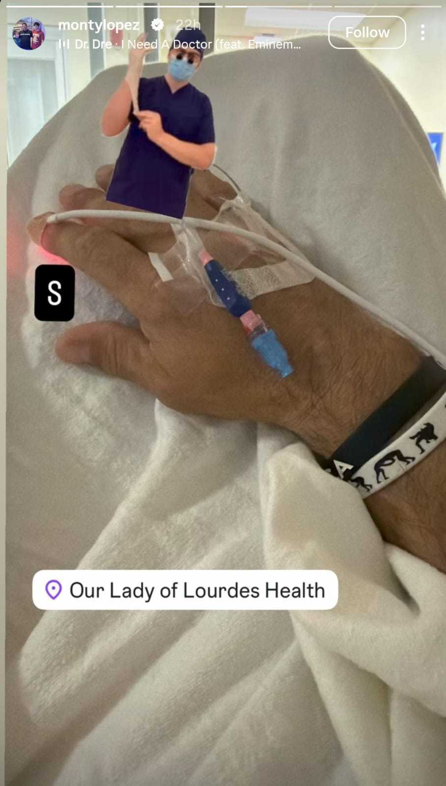 Lopez was hospitalized on Monday, he shared in Instagram. (Instagram) Lopez was hospitalized on Monday, he shared in Instagram. (Instagram)