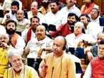 Chief minister Yogi Adityanath in the assembly in Lucknow on Tuesday. (Deepak Gupta/HT)
