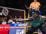 File image of India's Satwiksairaj Rankireddy plays a shot against Indonesia's Daniel Marthin and Indonesia's Leo Rolly Carnando during their men's doubles final match with India's Chirag Shetty (unseen) at the Thailand Open. (AFP)