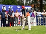 Jammu and Kashmir CM Omar Abdullah plays golf during the inauguration of the J&K Open PGTI Golf Tournament, in Srinagar on Tuesday. (ANI)