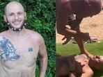 Video shows Kirill Basin shoving Kama Homan before stumbling backward over beach chairs. (via X)