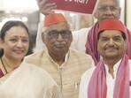 Samajwadi Party and Congress leaders on the second day of the Uttar Pradesh legislature’s Monsoon session, in Lucknow on Tuesday. (Deepak Gupta/HT)