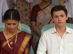 AI envisions Zendaya and Tom Holland’s South Indian wedding: maroon saree, veshti, Avengers in silk and biryani duty. (Instagram/ ihafix)