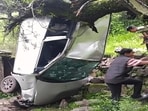 Three persons, Tapender Singh, 52, Prabha Devi, 50, and the driver Balwant Singh, 52, were in the car during the mishap. (HT Photo)