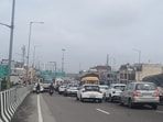 While intermittent rain added to the problem, commuters pointed to recurring issues that continue to choke the city’s roads even on dry days. (HT Photo)