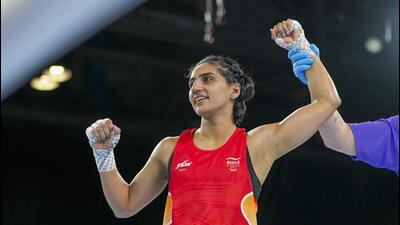 India's Preeti Pawar celebrates after winning a women's 54kg semifinal boxing match against Zambia's Catherine Mwape at the 23rd Commonwealth Games, in Glasgow. (PTI) India's Preeti Pawar celebrates after winning a women's 54kg semifinal boxing match against Zambia's Catherine Mwape at the 23rd Commonwealth Games, in Glasgow. (PTI)