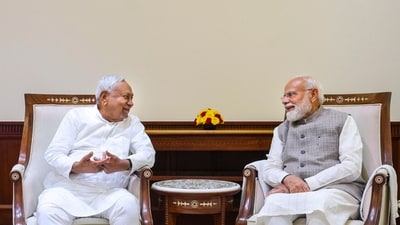 Prime Minister Narendra Modi with Rajya Sabha MP Nitish Kumar during a meeting at the Parliament House, in New Delhi (@PMOIndia) Prime Minister Narendra Modi with Rajya Sabha MP Nitish Kumar during a meeting at the Parliament House, in New Delhi (@PMOIndia)