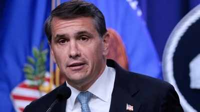 Acting US Attorney General Todd Blanche takes questions in a press conference to announce new Trump administration actions against the Jalisco New Generation Cartel (CJNG), at the Justice Department in Washington, DC. (REUTERS)