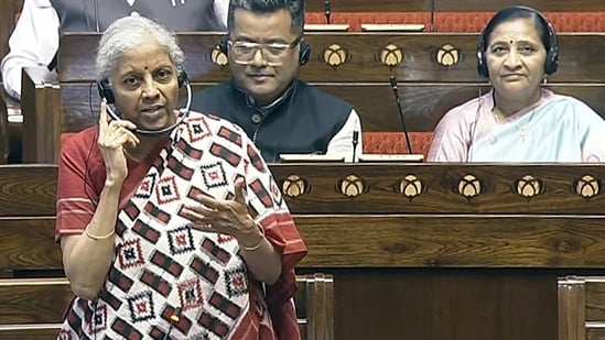 Union Finance Minister Nirmala Sitharaman during the Monsoon session of Parliament, in New Delhi on Tuesday.