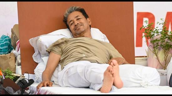 Activist Sonam Wangchuk during his hunger strike. (HT PHOTO)