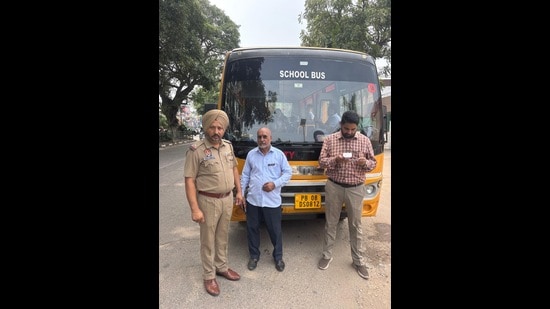 During the drive, several vehicles were challaned for violating provisions of the Safe School Vahan Policy and the Motor Vehicles Act. (HT Photo)