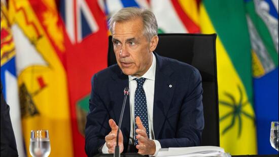 Mark Carney, Canada’s Prime Minister, speaks during a summer meeting of Canada’s premiers in Charlottetown, Prince Edward Island, Canada, on July 23. (Bloomberg)
