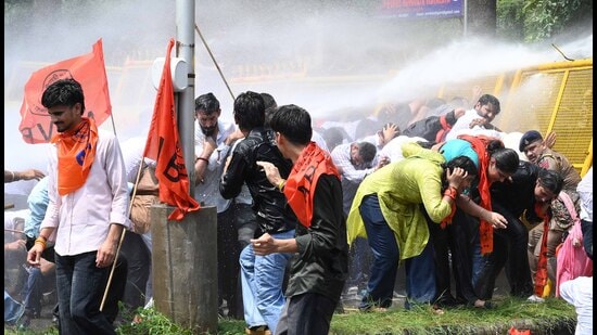 The protest marches started around 3pm, closing major roads during peak office and school hours. (Keshav Singh/HT)