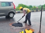 Thane, India - August -05, 2026: The death of 31-year-old Thane Disaster Response Force (TDRF) jawan Vikas Gore, who was killed after his motorcycle had hit a pothole on the MumbaiÐNashik Highway on Monday, has finally forced action on the dangerous stretch. ,in Thane ,in Mumbai, India, on, Wednesday, August -05, 2026. ( photo by Praful Gangurde / Hindustan Times )