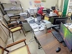 Thin attendance at the DC office in Ludhiana on Thursday due to the clerical staff strike. (Gurpreet Singh/HT)