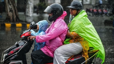 Gram it: Rains can't stop Delhiites from stepping out to reach their destination. Here's how a family of three rides on a two-wheeler while covered with raincoats. The weather department has issued a forecast of heavy to moderate rain for today as well, from early morning to noon. (Photo: ANI) Gram it: Rains can't stop Delhiites from stepping out to reach their destination. Here's how a family of three rides on a two-wheeler while covered with raincoats. The weather department has issued a forecast of heavy to moderate rain for today as well, from early morning to noon. (Photo: ANI)