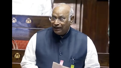 Rajya Sabha LoP Mallikarjun Kharge speaks in the Rajya Sabha during the Monsoon session of Parliament, in New Delhi on Monday. (Sansad TV) Rajya Sabha LoP Mallikarjun Kharge speaks in the Rajya Sabha during the Monsoon session of Parliament, in New Delhi on Monday. (Sansad TV)