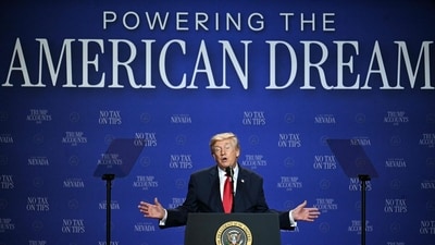 President Donald Trump's appearance in Las Vegas sparked buzz about his hair. (AFP)
