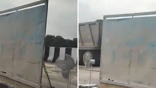 Electric fans kept on the side of the road.