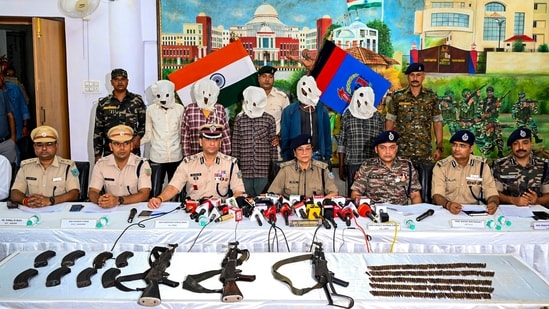 Jharkhand Director General of Police (DGP) Tadasha Mishra addresses a press conference after the arrest of Maoist leader and politburo member Misir Besra from the Dhanbad-Giridih border, in Ranchi on July 29, 2026. (PTI)