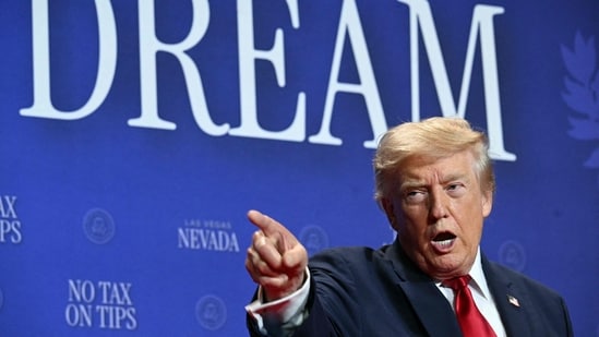 President Donald Trump speaking during an event promoting his administration's recent tax-relief initiative at Red Rock Casino Resort and Spa in Las Vegas, Nevada, on August 5, 2026. ((Photo by Jim WATSON / AFP))
