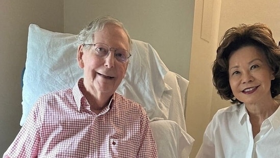 US Senator Mitch McConnell (R-KY) sits with his wife, former United States secretary of labor Elaine Chao, in a photograph released by his office in Washington, D.C..