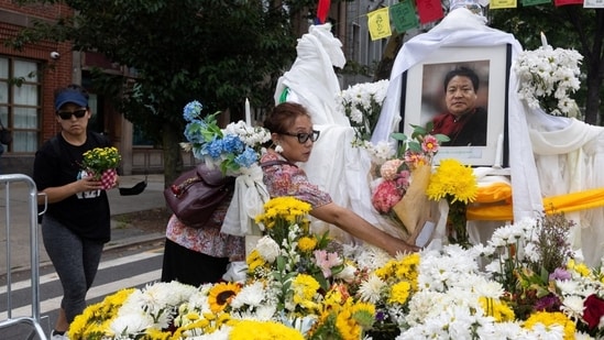 A shrine to Tibetan independence activist Lobga Rangzen rose on the spot where he set himself on fire near U.N. headquarters.