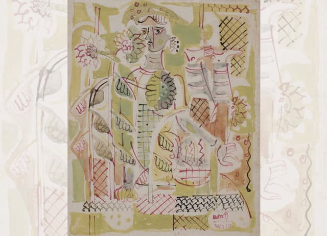 Subramanyan’s 1952 painting, Untitled (Girl with Sunflower), blends Indian and Western influences. (PHOTO COURTESY: KIRAN NADAR MUSEUM OF ART, NEW DELHI) Subramanyan’s 1952 painting, Untitled (Girl with Sunflower), blends Indian and Western influences. (PHOTO COURTESY: KIRAN NADAR MUSEUM OF ART, NEW DELHI)