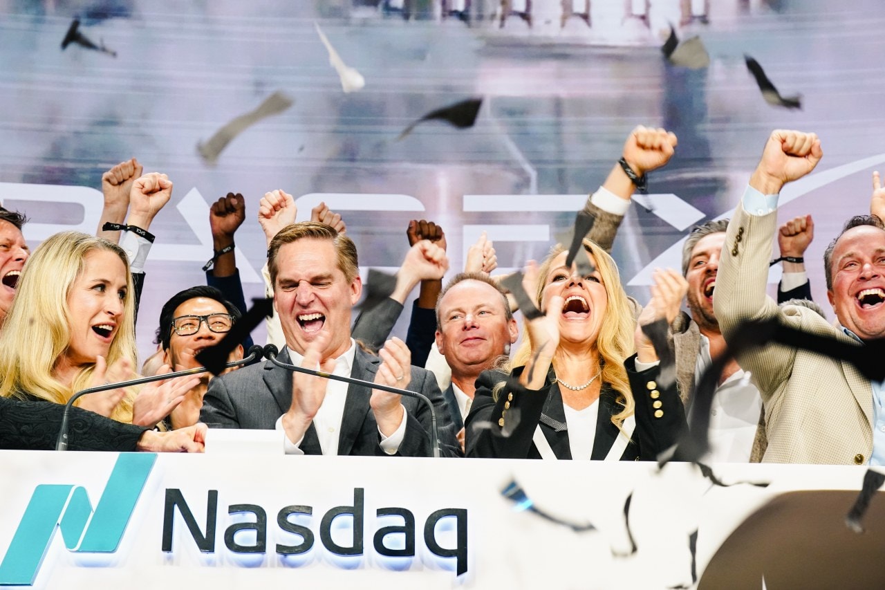 SpaceX executives and employees at Nasdaq’s opening bell on June 12, the company’s first day of trading. SpaceX executives and employees at Nasdaq’s opening bell on June 12, the company’s first day of trading.