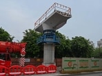 A senior GMRL official said that the pier cap was erected on a 7.8-metre-high pier near the Sector 40 traffic signal. (Parveen Kumar/HT)