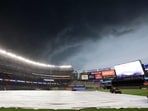 The Yankees' scheduled game against the Atlanta Braves in the Bronx on Friday has been delayed because of severe weather in the area.