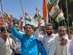 BJP workers held a 'Tiranga' rally to mark the anniversary of the abrogation of Article 370 and 35A, in Anantnag district on Wednesday. (PTI)