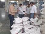 FSDA officials at a flour Lucknow flour mill recently (HT Photo)