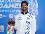File image of national swimmer Srihari Nataraj who clocked 25.29 in the semi-final of 50m backstroke at the Commonwealth Games. (HT Archive)