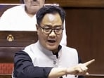 Kiren Rijiju speaks in the Rajya Sabha during the Monsoon session of Parliament on Friday. (Sansad TV)