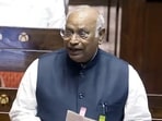 Rajya Sabha LoP Mallikarjun Kharge speaks in the Rajya Sabha during the Monsoon session of Parliament, in New Delhi on Monday. (Sansad TV)