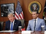 US President Donald Trump speaks alongside secretary of defence Pete Hegseth during a Cabinet meeting at Camp David in Maryland.