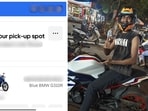 The Uber rider who came to pick up a passenger on a BMW bike. (LinkedIn/Ashiish Jain)