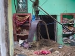 collapsed house in Pratapgarh’s Mahuli area under Kotwali police station limits in the early hours of Thursday. (Sourced)