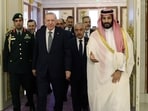 Turkish President Tayyip Erdogan is welcomed by Saudi Crown Prince Mohammed bin Salman, ahead of the expected signing of a defence deal between Saudi Arabia, Pakistan and Turkey, in Mecca, 