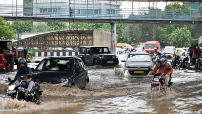 A waterlogged stretch in Gurugram on Thursday. (HT PHOTO) A waterlogged stretch in Gurugram on Thursday. (HT PHOTO)