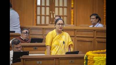 Delhi Chief Minister Rekha Gupta addressing the House on the first day of the Monsoon Session of the Delhi Legislative Assembly at on Friday. (Hindustan Times) Delhi Chief Minister Rekha Gupta addressing the House on the first day of the Monsoon Session of the Delhi Legislative Assembly at on Friday. (Hindustan Times)