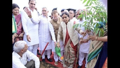 During the programme, Gupta also participated in a plantation drive under van mahotsav. (HT)