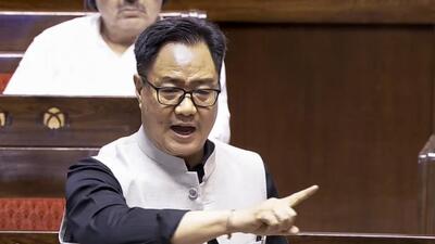 Kiren Rijiju speaks in the Rajya Sabha during the Monsoon session of Parliament on Friday. (Sansad TV)